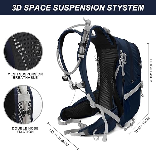 Miniatura 3 de Paquete de hidratación, mochila de hidratación de 20 L, mochilas de marco interno para senderismo con bolsa de agua de hidratación de 2 litros y