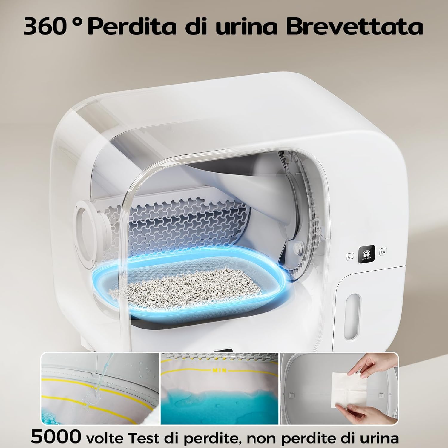 Amicura Cura3 Lettiera Gatto Autopulente Automatica - Auto-Imballaggio Senza Contatto, 7 Sensori Sicurezza TÜV, Anti-Fuite 360° & Antiodore, Controllo APP per Più Gatti Lettiera Autopulente per Gatti
