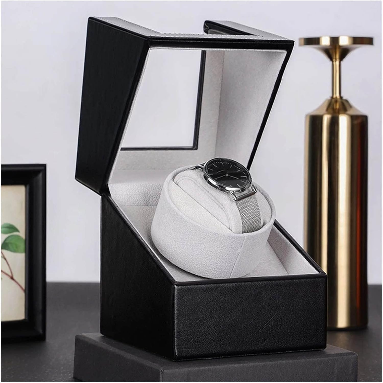 FENOKD Automatic Watch Winder Carbon Fiber Watch Shaker Mini Single Electric Watch Box Self Winding Watch Receiver Display Watch Winder Box