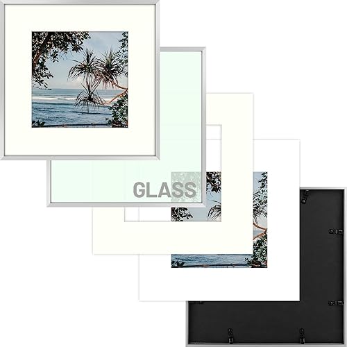 Vista 12 de Golden State Art - Marco de fotos de aluminio satinado clásico de 8 x 10 con alfombrilla de color marfil para fotos de 5 x 7 y cristal real, Dorado