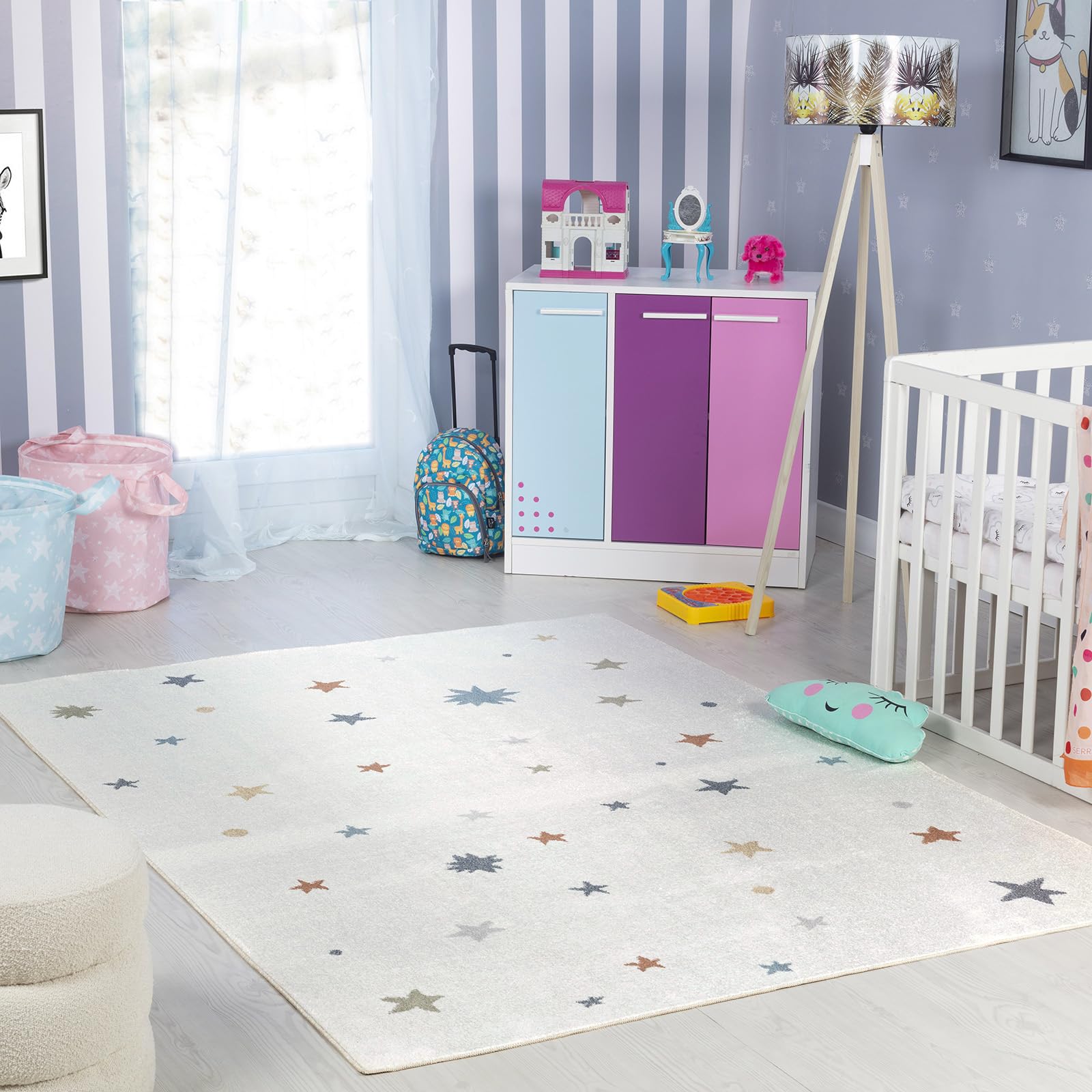 Livabliss Stella Stars Washable Kids Rug - Childrens Rugs for Bedroom 160x213 cm, Machine Washable Animal Rug for Girls & Boys Bedroom, Playroom and Nursery Rugs, Cream