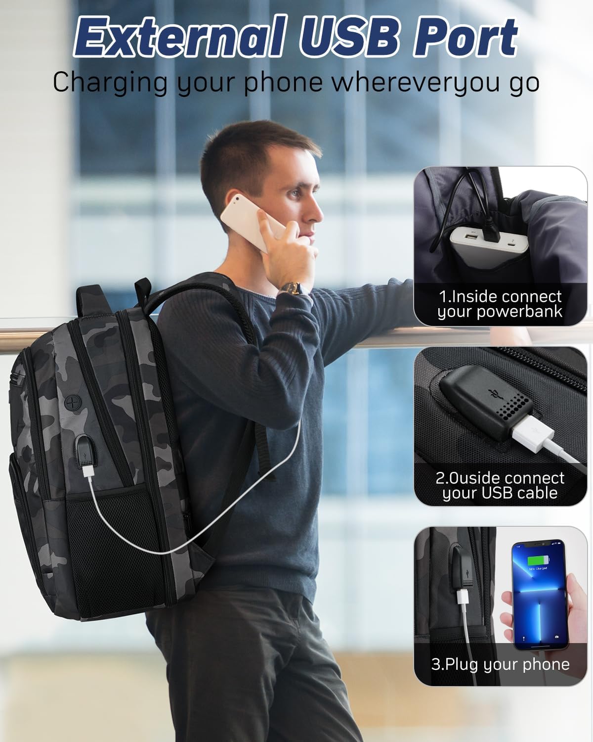 Business Laptop Backpack for Men,Anti Theft Computer Bag for Teens Boys with USB Charging Port,Water Resistant Fits 15.6 Inch Laptop and Notebook