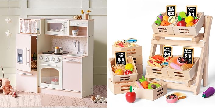 Tiny Land Wooden Play Kitchen Set &Play Food Sets