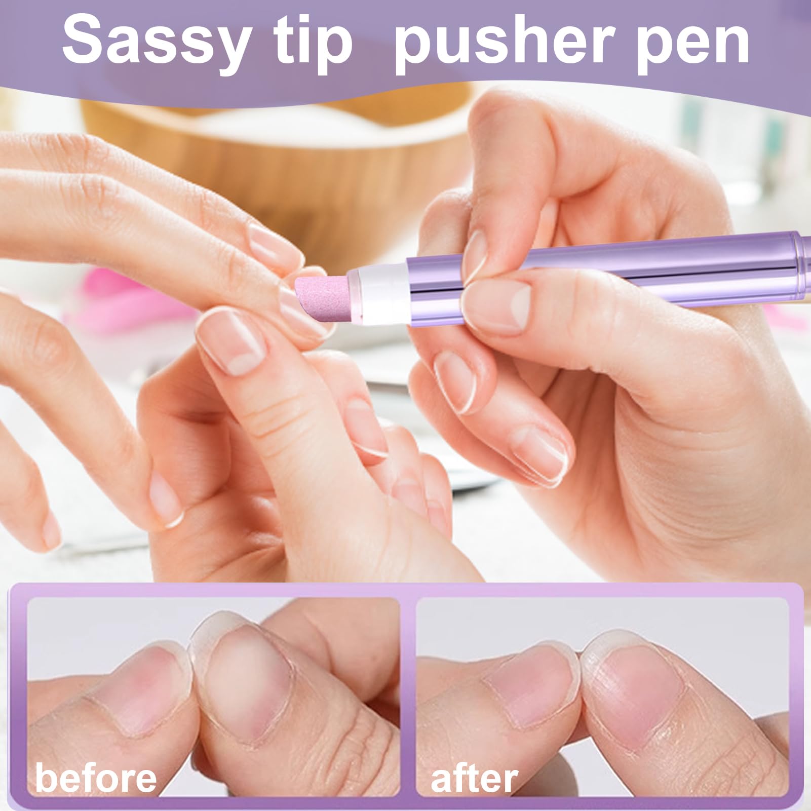 Sassy Tip Pusher Pen – 3,5 ml 3 w 1 długopis olejowy do skórek, długopis olejowy do skórek, pisaki do paznokci z ceramiczną końcówką, do usuwania skórek paznokci, suchych, uszkodzonych paznokci