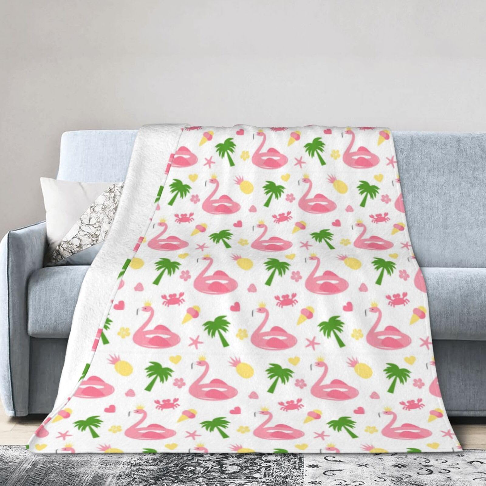 Noble Ren Flamingo Pattern Ultra-Soft Micro Fleece Blanket Winter Warm Soft Lannel Fleece Throw Blanket For Couch Sofa Bed 80"X60"