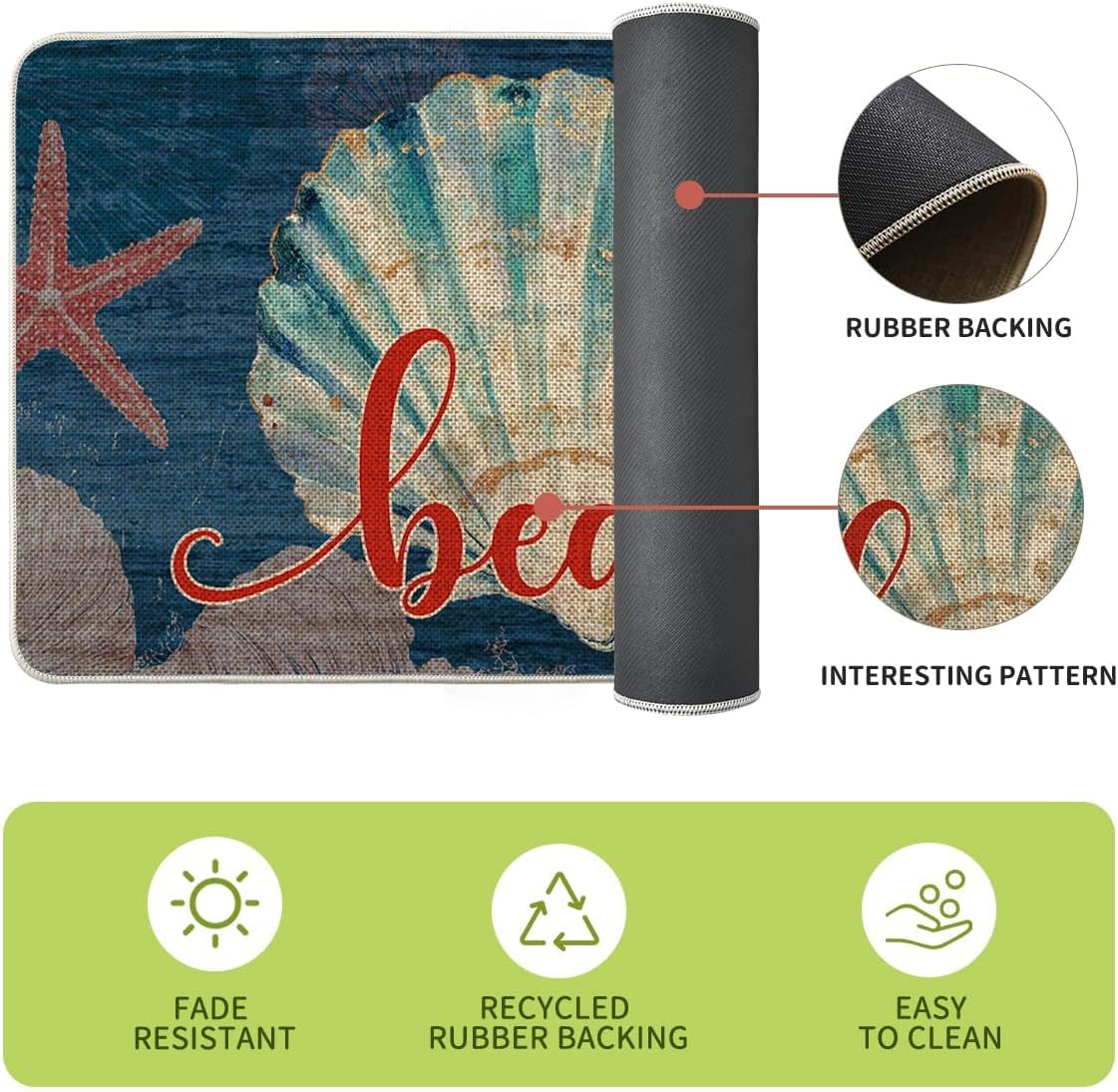 Artoid Mode Beach Sea Shell Starfish Coral Summer Kitchen Mats Set of 2, Ocean Seasonal Sports Home Decor Low-Profile Kitchen Rugs for Floor - 17x29 and 17x47 Inch