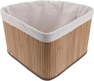 Fan-shaped Corner Storage Basket with Liner Bamboo Organizer Bin