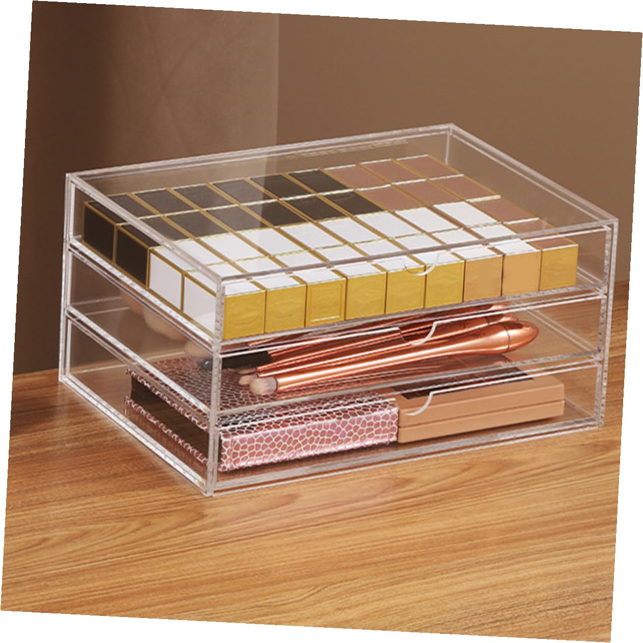 Organizador de Escritorio Transparente Acrílico Resistente para Almacenaje de Cosméticos Joyería y Papelería Caja de Mesa Compacta y Fácil de Limpiar