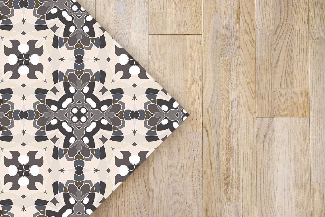 Panorama Tapis Vinyle du Sol Cuisine Salle de Bain - Différentes Tailles - (Tuile Orientale Gris 100x140 cm)