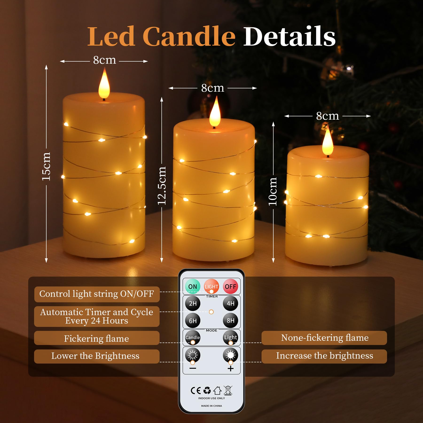 Forever Speed Led Candles Rechargeable,Fairy Lights Candle,Real Wax Led Candles with Remote Control and Timer,Pack of 3 Flickering Flameless Candles USB Candles for Christmas Decoration - Image 2