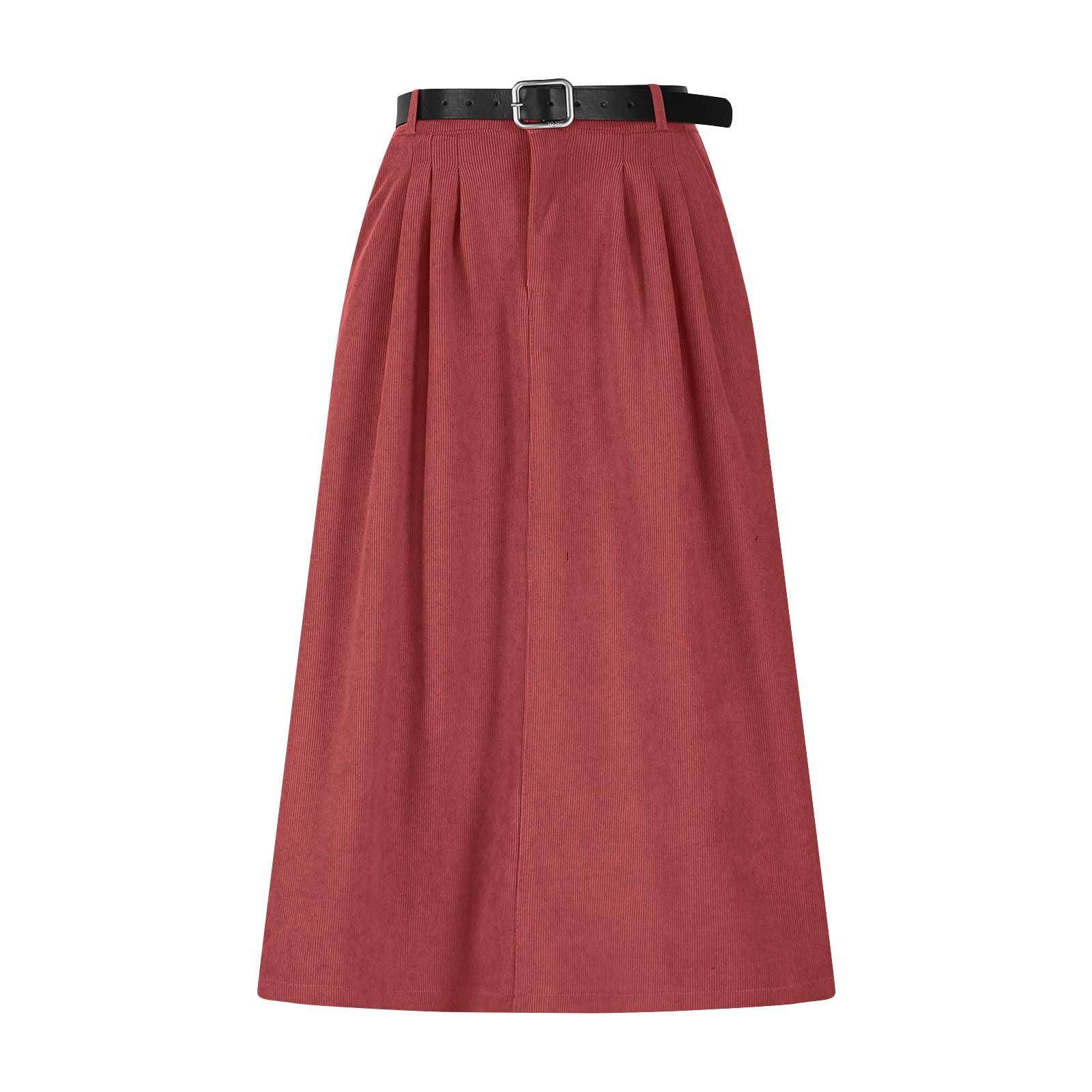 Skirts for Women Corduroy Maxi A Line Mid Waist Solid Casual Skirt Pleated Skirts Winter Fall Spring Outifts