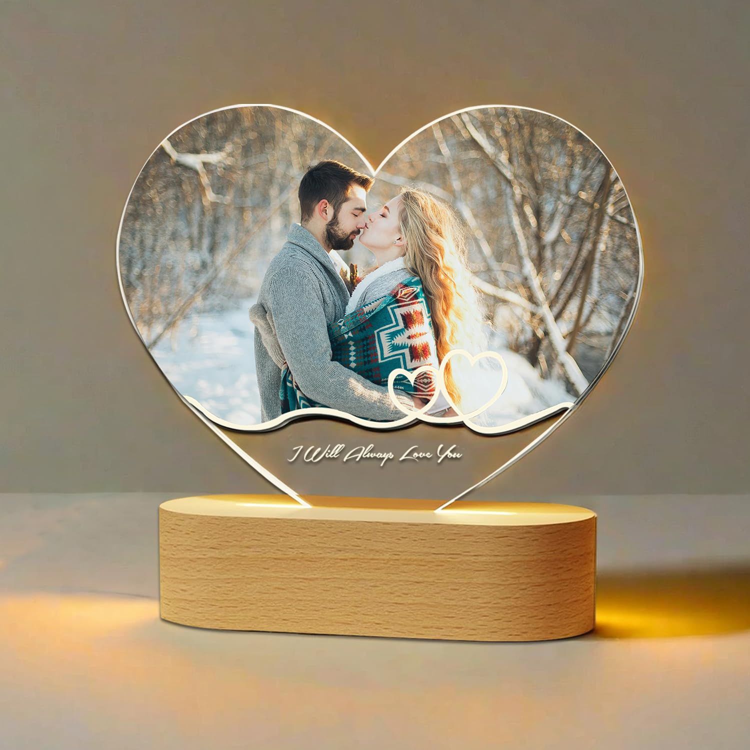 GMDLSK Personalised Acrylic Plaque with Photos, Personalised Night Light with Photo, Custom Acrylic Photo Frame, Unique Gifts for Couples Dad Mom Wife Husband Seniors Birthday Gift