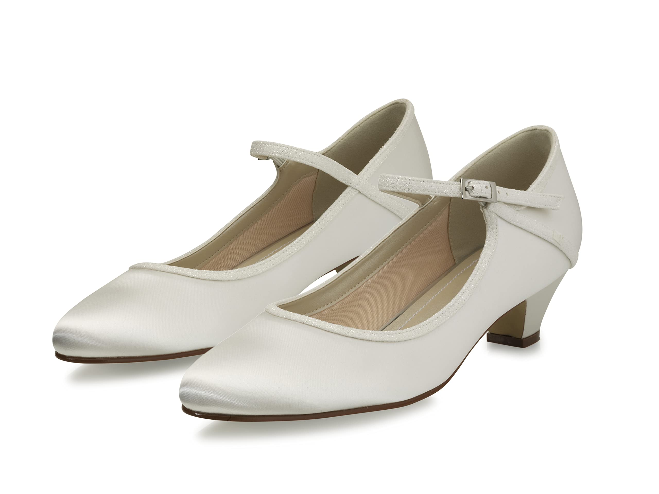 Rainbow Club Brautschuhe Faye - Damen Sandaletten gepolstert, flach, Glitzer, Gold Metallic, Off-White Metallic, Silber Metallic