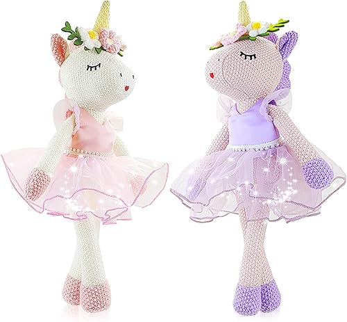 Miniatura 1 de Meooeck 2 piezas de animales de peluche de unicornio de 16 pulgadas, muñeca de bailarina de unicornio suave, lindos juguetes de bailarina, animales