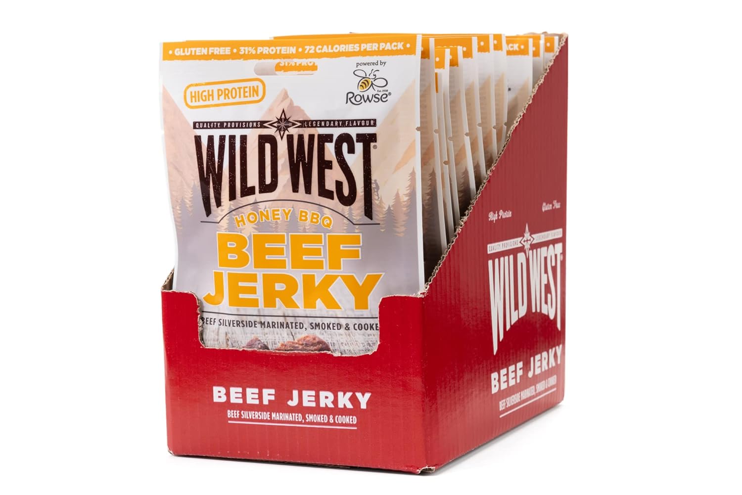 Wild West Beef Jerky, 16 x 25g Honey BBQ Rindfleisch, Beef Jerky high Protein Trockenfleisch