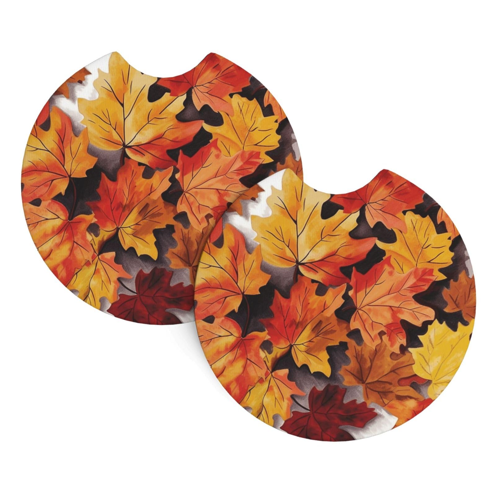 2 Pack Car Coaster for Cup Holders Autumn Leaves Car Cup Coaster 2.7" Neoprene Non-Slip Automotive Cup Mat Universal Auto Car Interior Accessories for Women Men Cup Pad