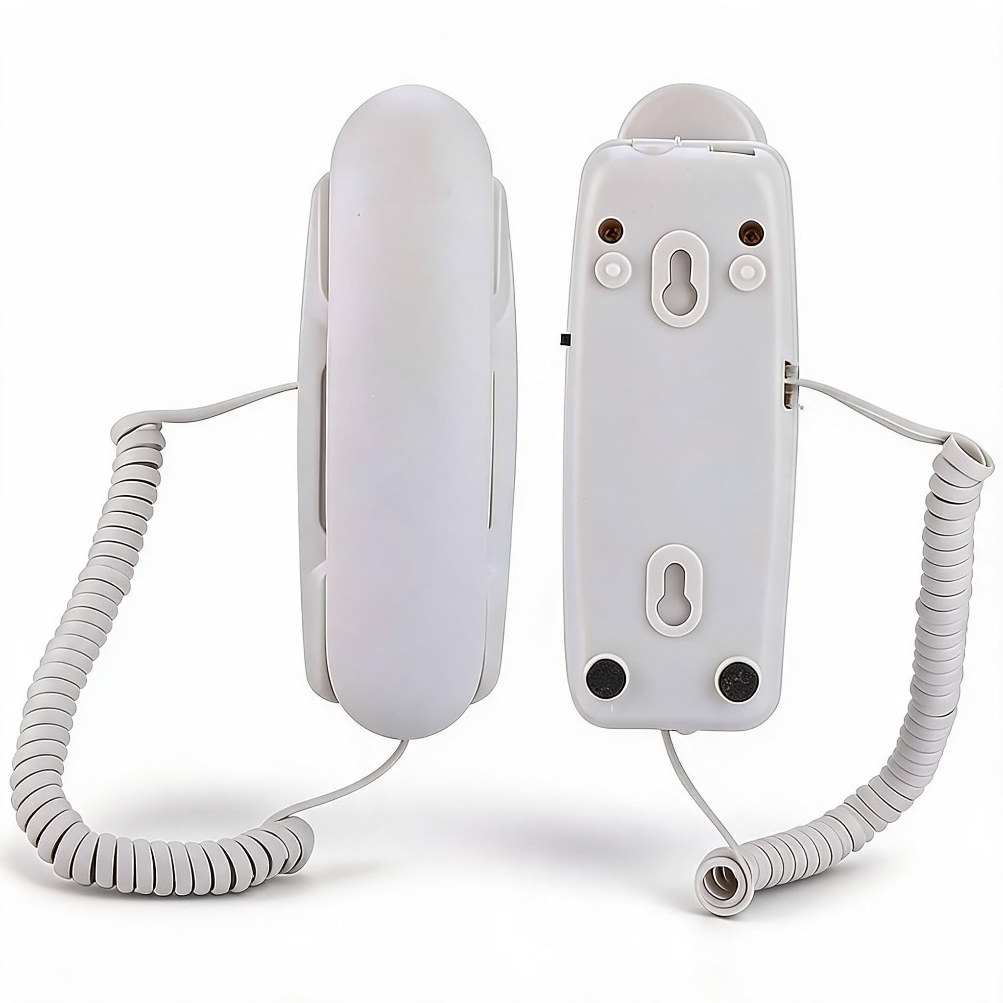 corded wall phone without caller id, desktop landline corded telephone for home,hotel,living room,school and office,powered by telephone line(white)