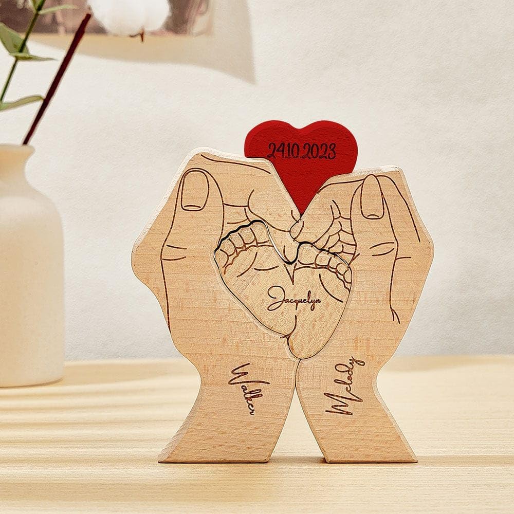 Personalised Wooden Baby Feet Puzzle with 2-10 Family Name, Gift for Mum Grandma We are One, Custom Family Name Sculpture, Gift for Mother’s Day, Birthdays, Unique Wooden Decor for Mum — image 1