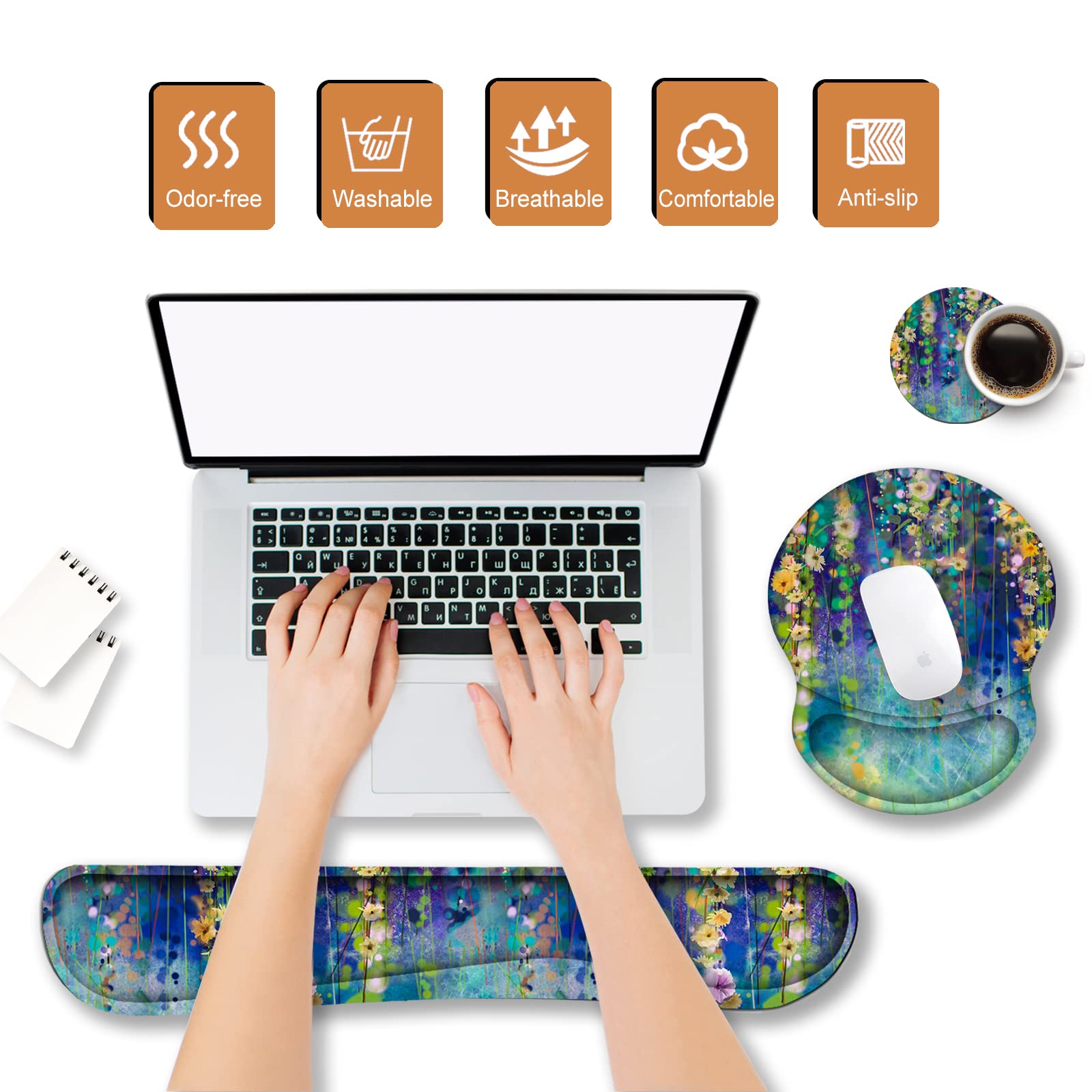 ArtSo Podkładka pod mysz, klawiatura, podpórka pod nadgarstek, ergonomiczna, ulepszona poduszka, żelowa pianka z pamięcią kształtu, antypoślizgowa gumowa podstawa, ulga w bólu i łatwe pisanie, do domu