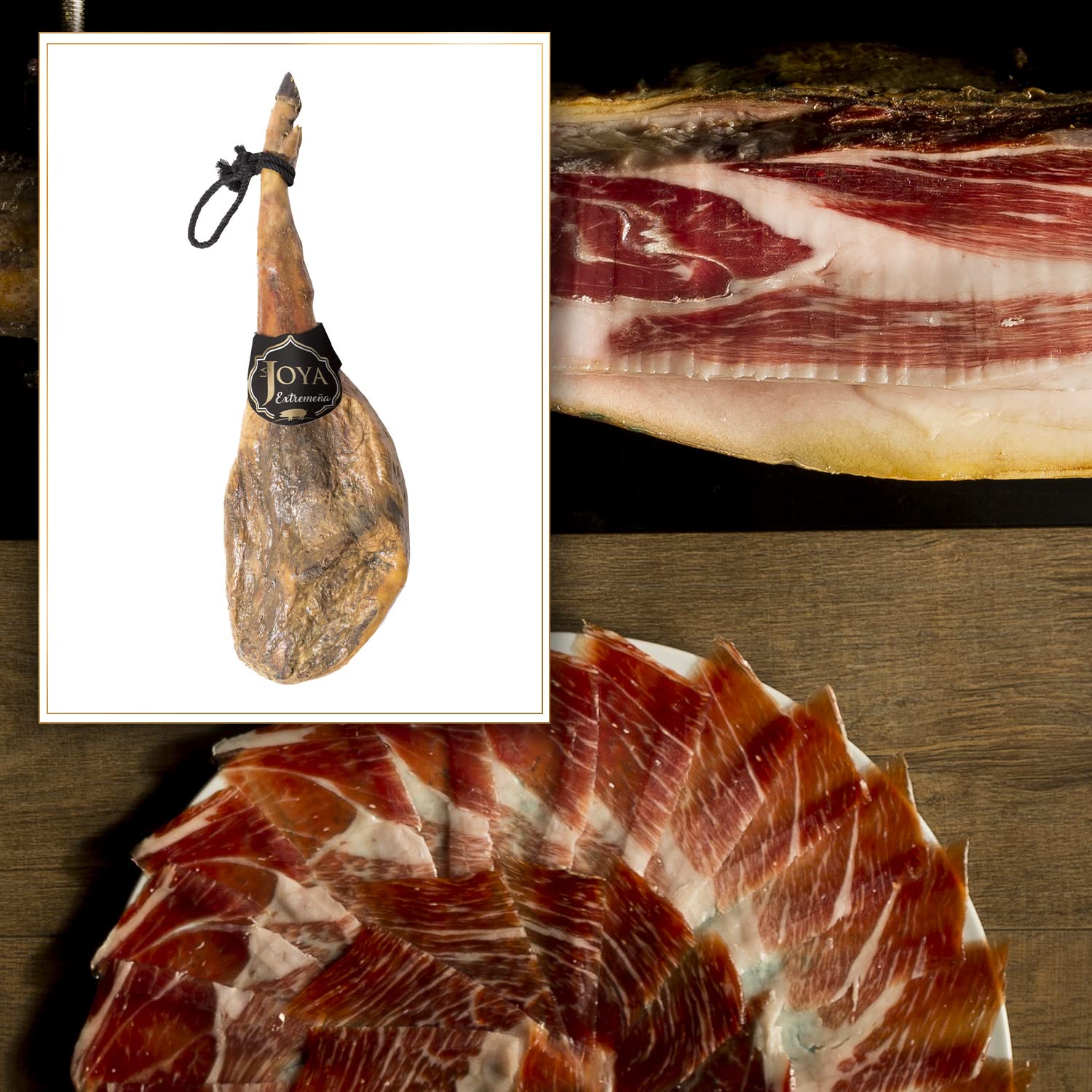 La Nevera Española - Lote de Jamón la Joya Extremeña, Chorizo y Salchichón Finca Jarallana, Cuña de Queso de Oveja y Delantal - Pack de Productos Nacionales