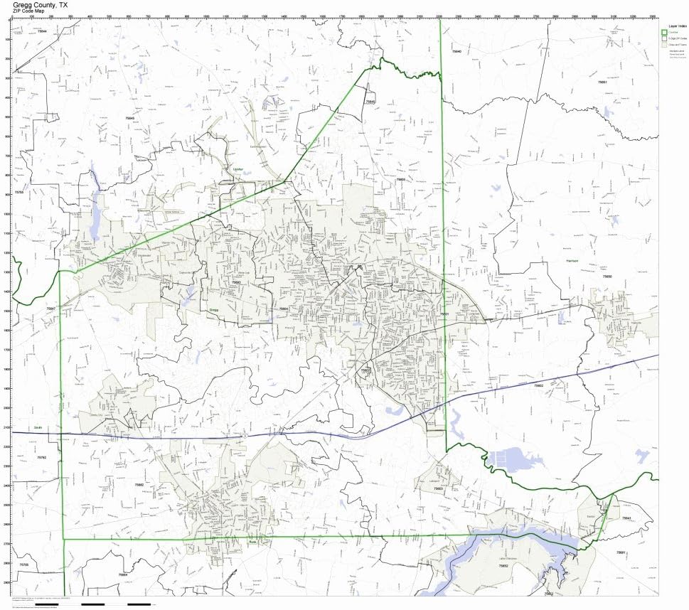 Gregg County, Texas TX ZIP Code Map Not Laminated Office