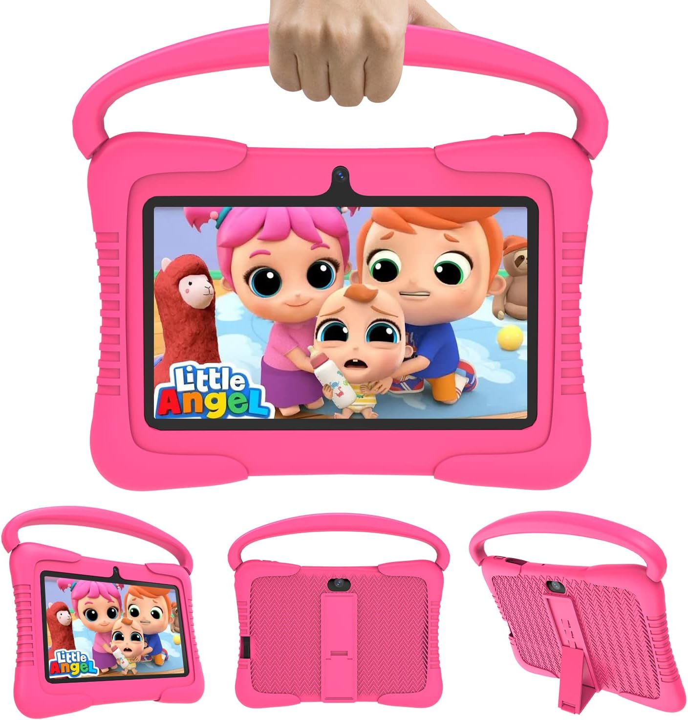 Kids Tablet, 7 Inch Tablet for Kids, Android 12.0 Parental Control Kid Content Tablet, 2GB 32GB(SD to 128GB), Eye Protection Mode, Dual Camera, WiFi, Google Store, Case with Stand, Pink