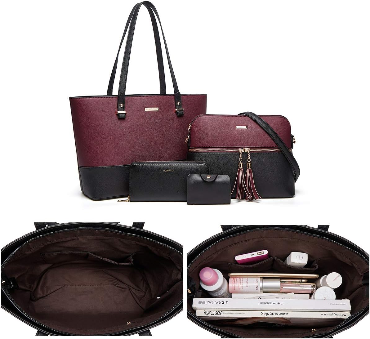 Women Fashion Synthetic Leather Handbags Tote Bag Shoulder Bag Top Handle Satchel Purse Set 4pcs - Image 6