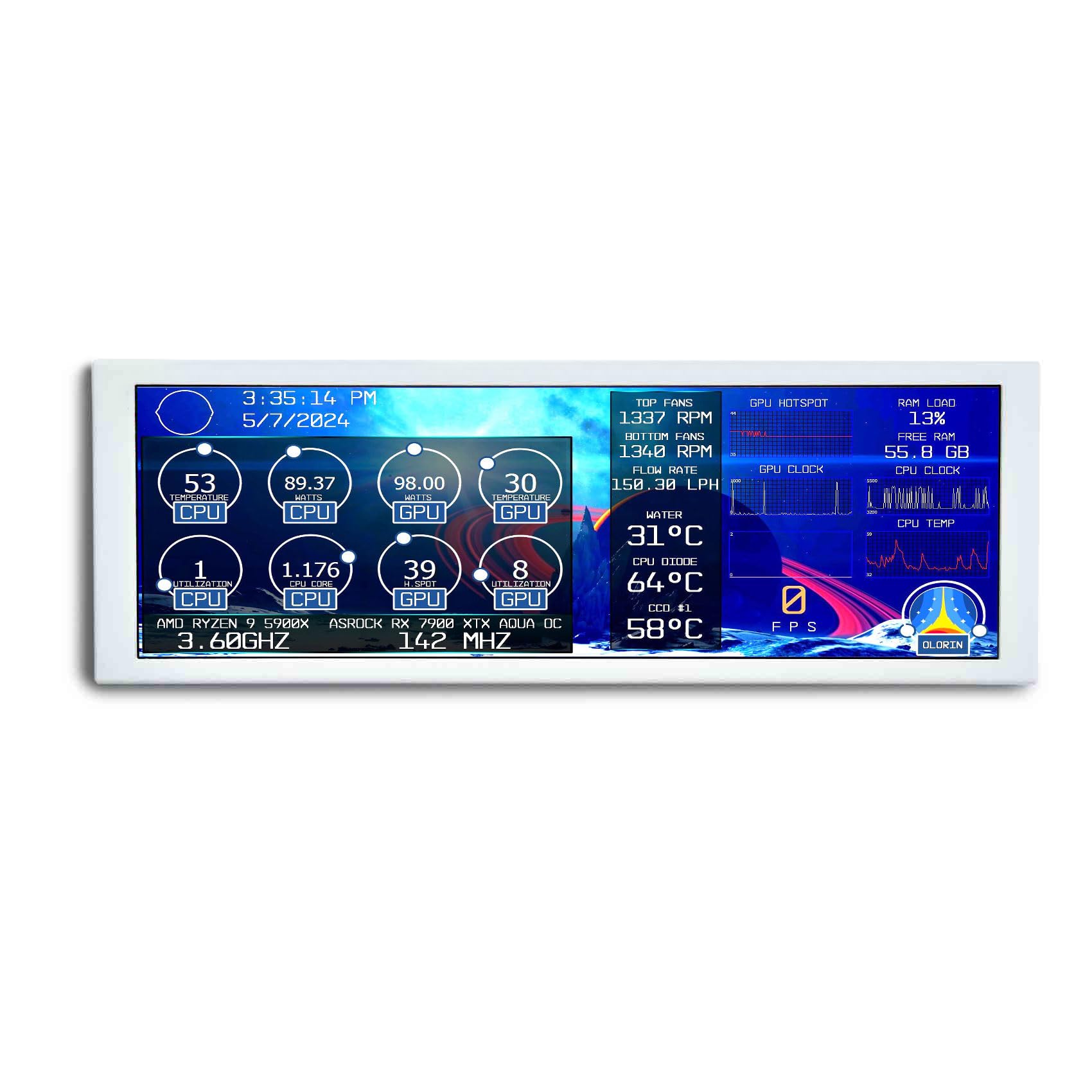 VSDISPLAY 7 Inch IPS LCD Monitor 1280x800 As PC Case Inside Screen GPU CPU Data Secondary Display Supports Brightness Adjustment