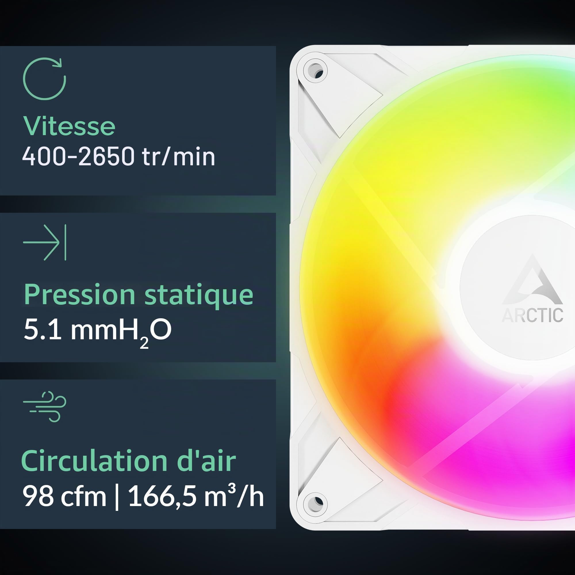 ARCTIC P14 Pro Reverse A-RGB – 3 Pack – 140 mm Ventilateur Premium avec flux d'air inversé, Ventilateur PWM avec répartiteur de câble en Y, 400-2650 rpm, 0 rpm <5% PWM, 5V Digital RGB, FDB, 4-Pin -