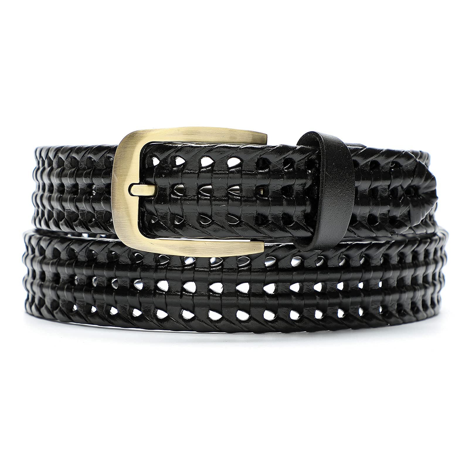 Earnda Men's Genuine Leather Braided Belt Buckle Fashion Woven Strap