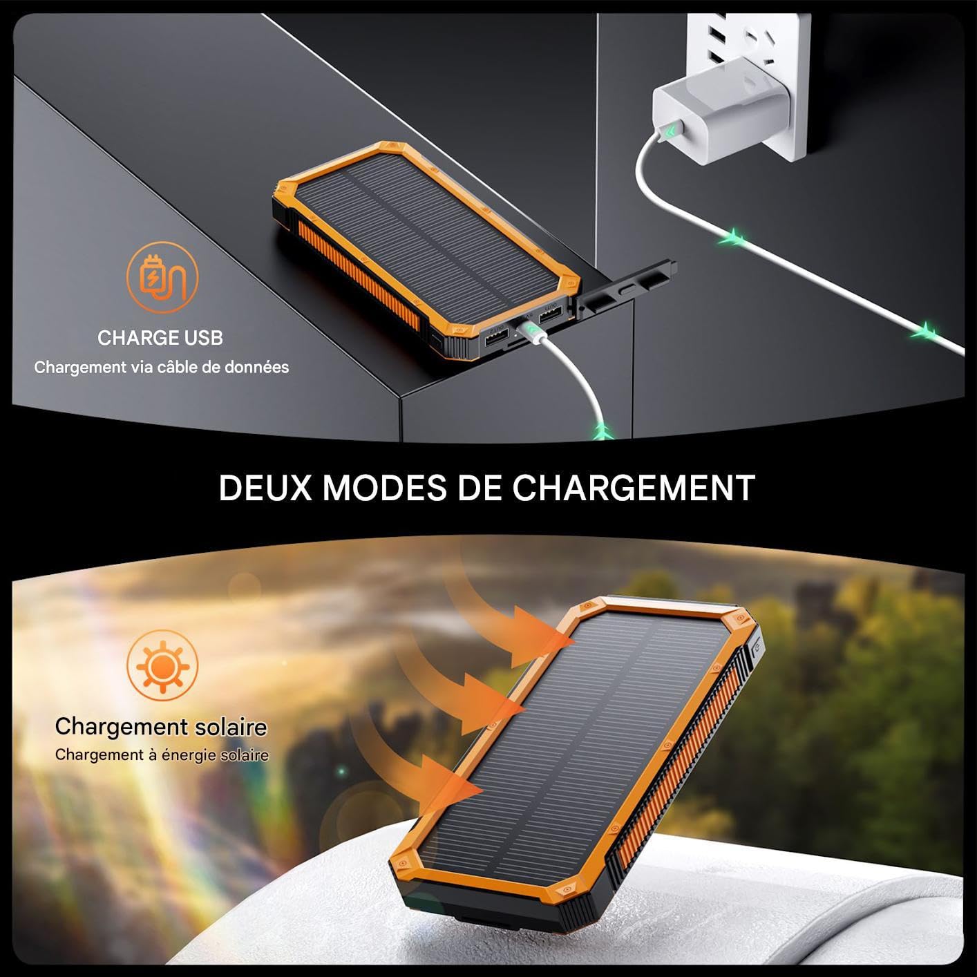Panneau Solaire Power Bank Ports USB avec Lampe De Poche