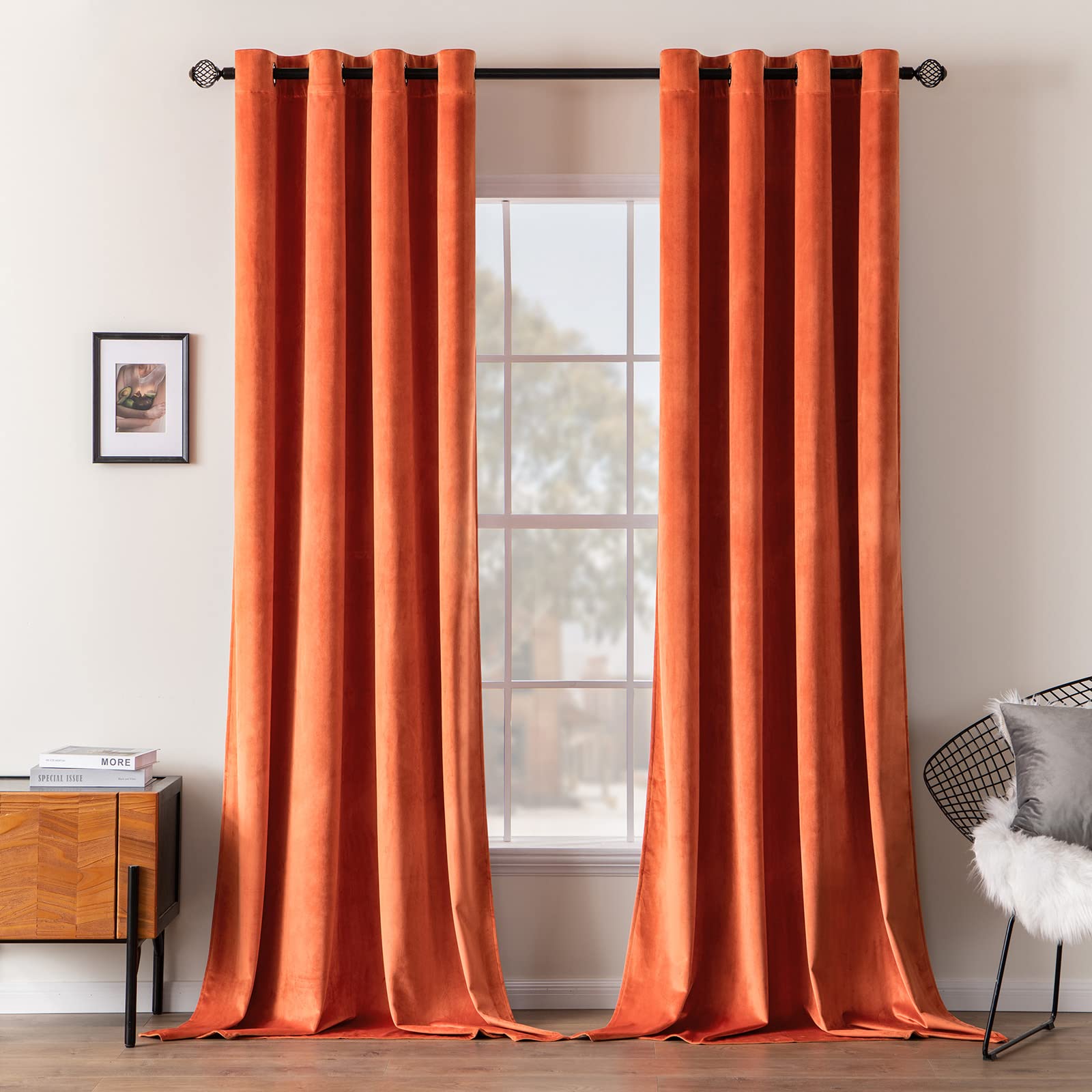 MIULEE Orange Velvet Curtains for Bedroom 2 Panel Set 110 Inch Drop Curtains, Soft Elegent Home Decor Velvet Curtain Living Room, Sun Blocking Room Darkening Thermal Eyelet Curtain 55x110 Inch — image 1