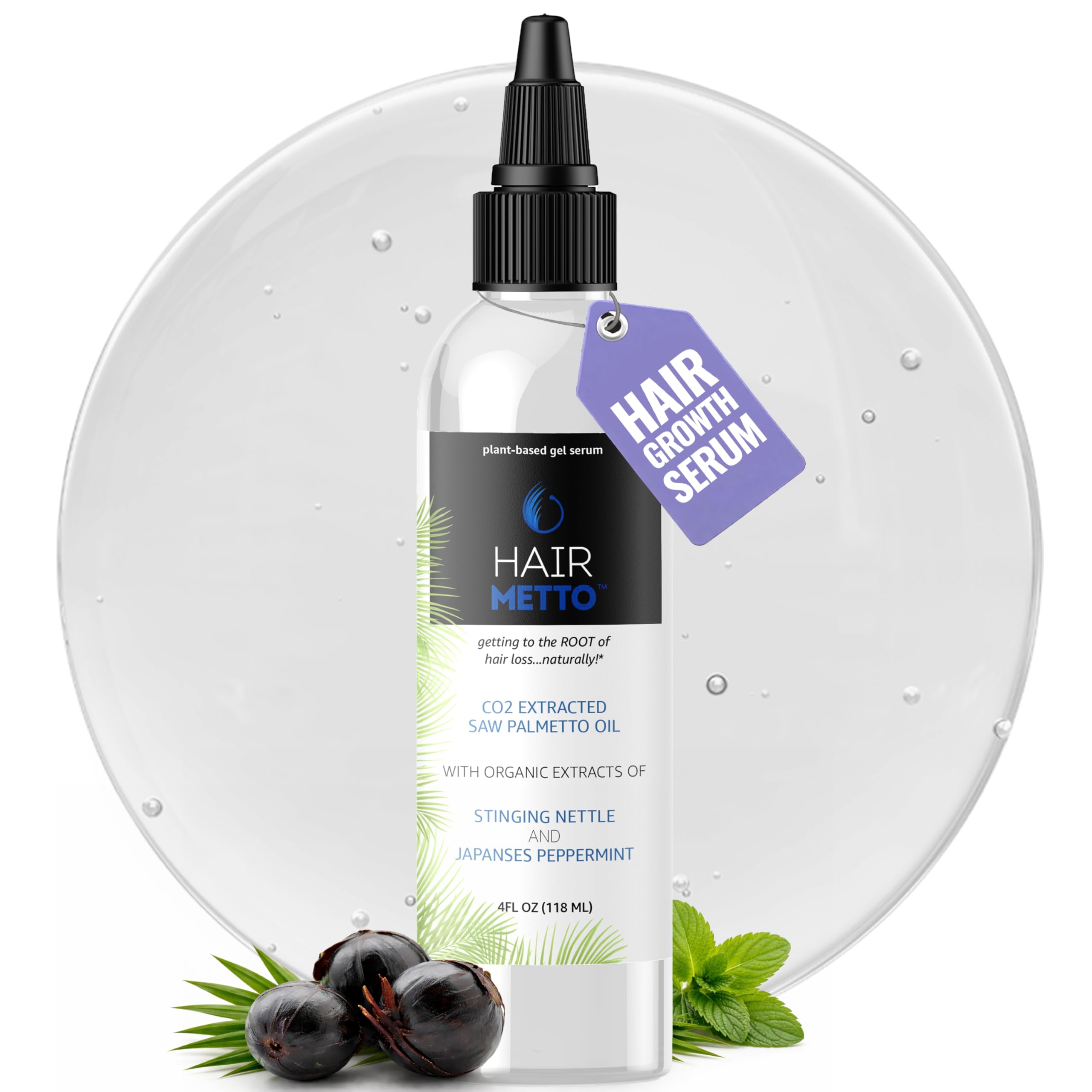 HAIRMETTO® Saw Palmetto Extract Serum for Hair Loss, Hair Growth Serum with Stinging Nettle, Rosemary Oils and Peppermint Scent, Hair Treatment for Men and Women - 4oz (118ml)