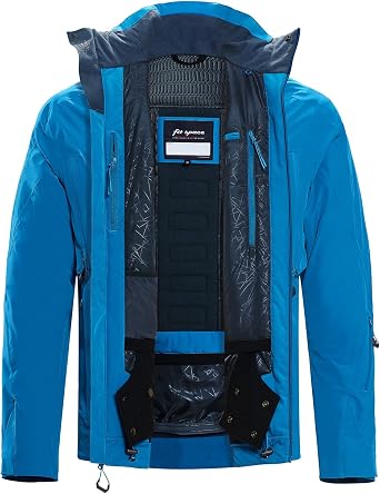 fit space Mens Pro Ski Jacket Waterproof 15K Breathable Snowboard Jacket, Insulated Winter Snow Coat Helmet Hood