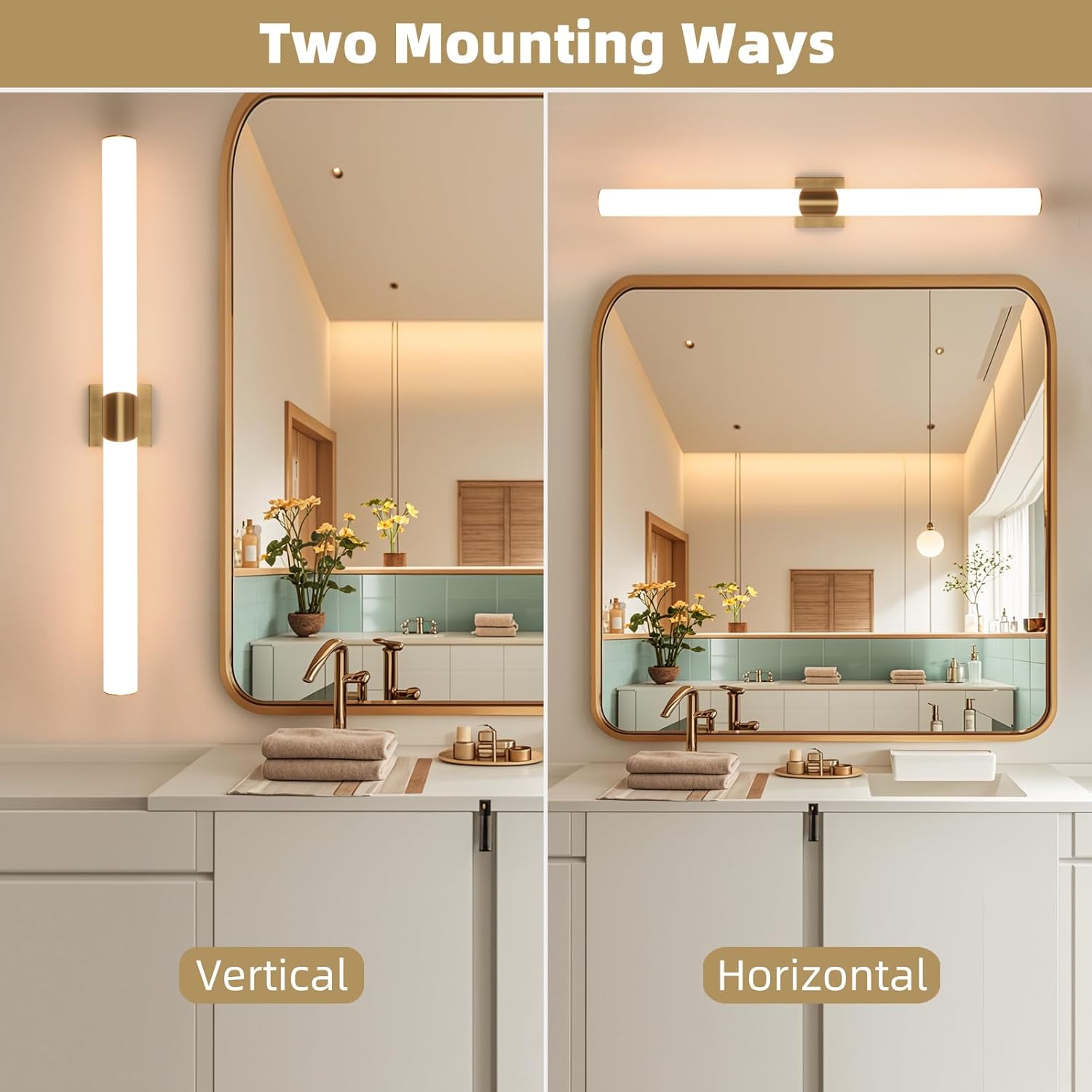 Modern Wall Sconce 39 Ihch Gold Bathroom Sconces LED Wall Lighting Fixtures with Acrylic Shade Hardwired Long Vanity Lights Over Mirror for Bedroom Living Room Hallway