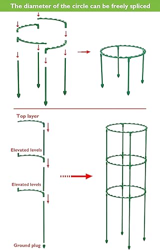 Miniatura 5 de Juego de 2 soportes para plantas, 3 capas redondas de soporte para plantas, anillo de plástico para macetas, enrejado de escalada para tomates,
