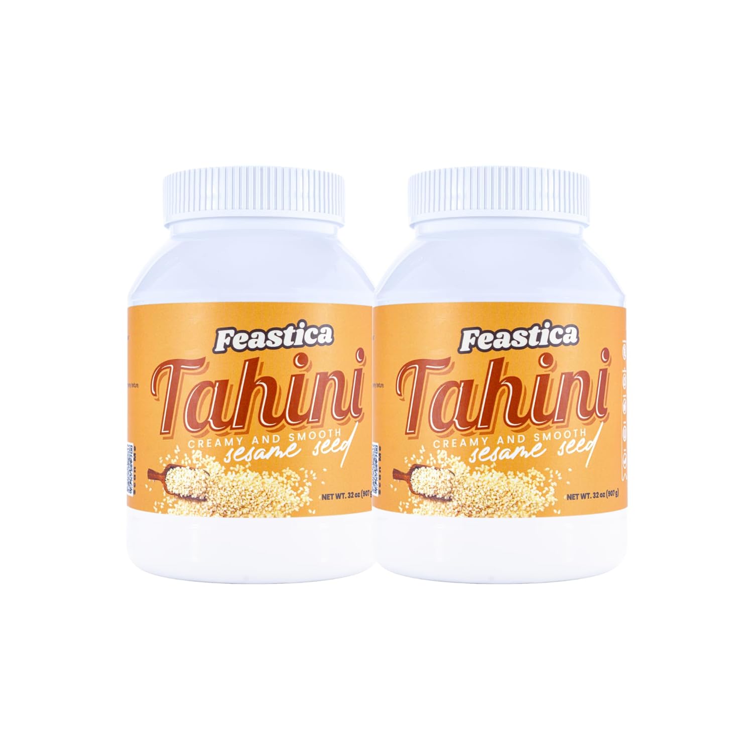 FEASTICA Natural Tahini Paste – 100% Roasted Sesame Paste, Vegan & Gluten-Free, Keto & Dairy-Free, Non-GMO, No Palm Oil, Mediterranean Spread for Hummus, Dressings, Sauces & Healthy Cooking (32 Ounce (Pack of 2))