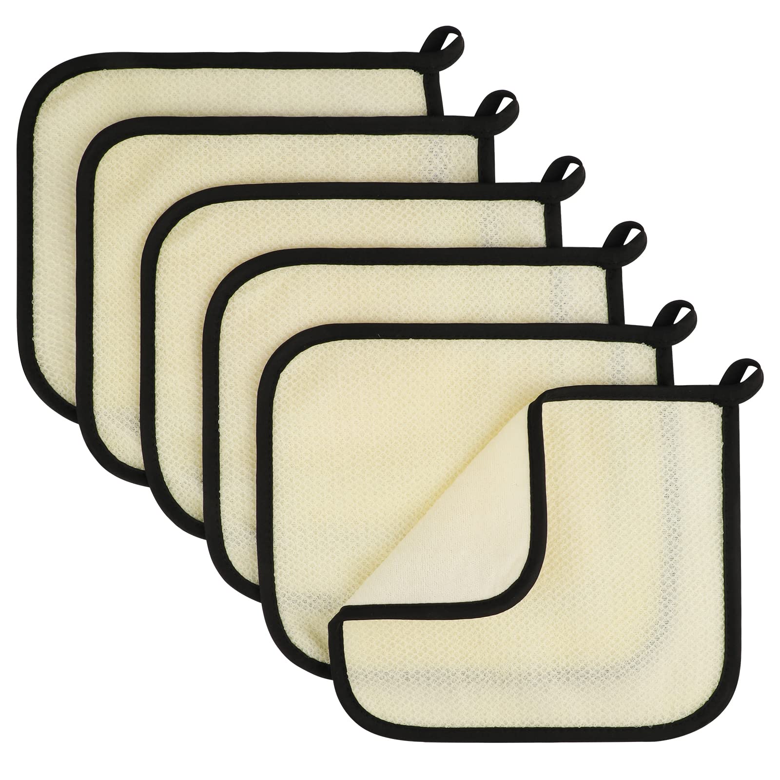 PHOGARY 6 Pack Exfoliating Wash Cloths for Body Scrub and Face Clean, Dual-Sided Exfoliating Wash Towels Bath Washcloths for Men Women Skin Massage Spa (Rough Exfoliating Side and Soft Terry Side)