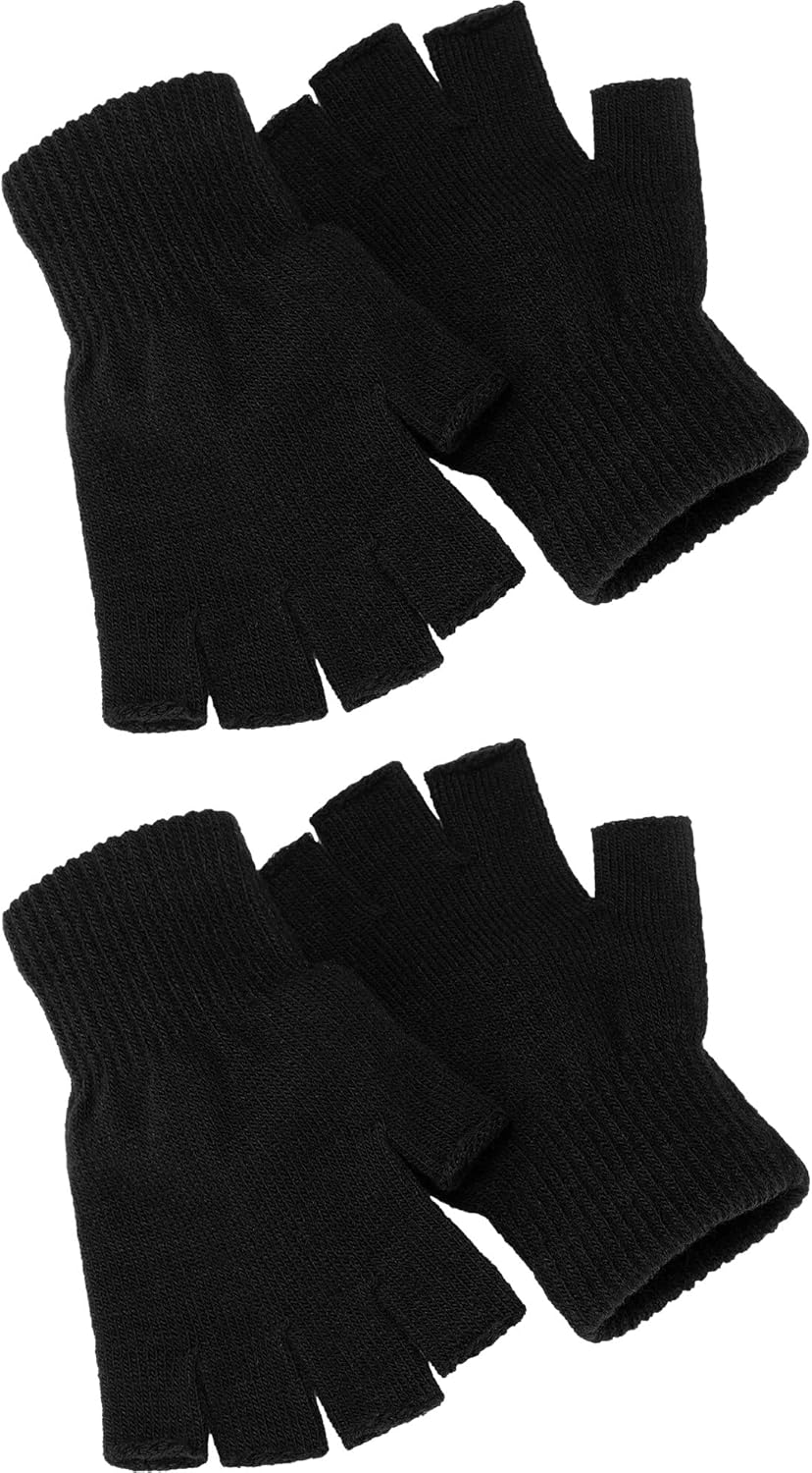 SATINIOR 2 Pairs Unisex Fingerless Winter Gloves - Warm Knitted Half Finger Mittens for Touchscreen Phones