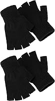 SATINIOR 2 Pairs Unisex Fingerless Winter Gloves - Warm Knitted Half Finger Mittens for Touchscreen Phones