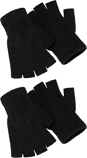 SATINIOR 2 Pairs Unisex Fingerless Winter Gloves - Warm Knitted Half Finger Mittens for Touchscreen Phones
