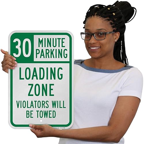 Miniatura 2 de SmartSign Letrero "30 Minute Parking - Loading Zone, Violators Towed"  Aluminio reflectante de grado de ingeniero 3M de 12 x 18 pulgadas