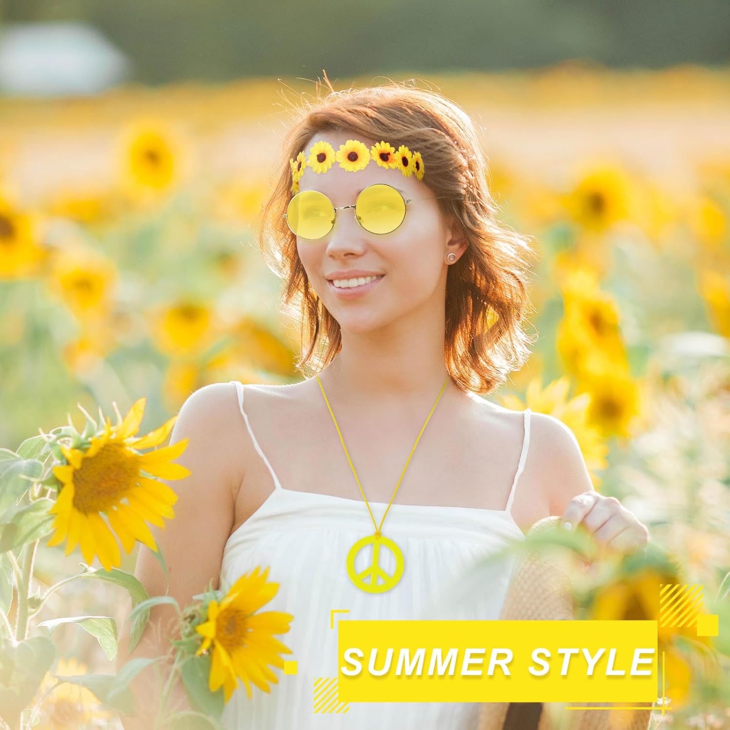 Kenning 36/72 Pcs Hippie Costume 60s 70s Peace Necklaces Daisy Headband Retro Sunglasses Tie Dye Headband for Men Women