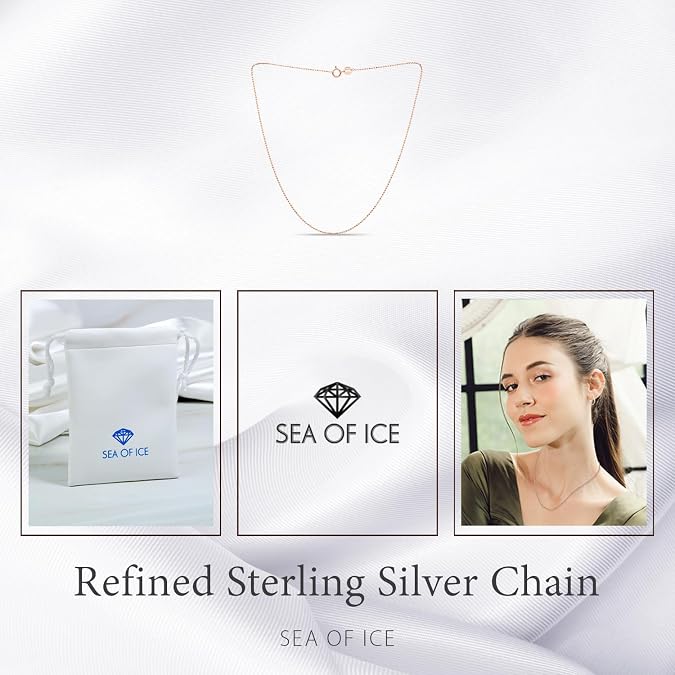 SEA OF ICE Sterling Silver 1mm Round Ball Bead Chain Necklace for women, Size 14 - 36 Italy