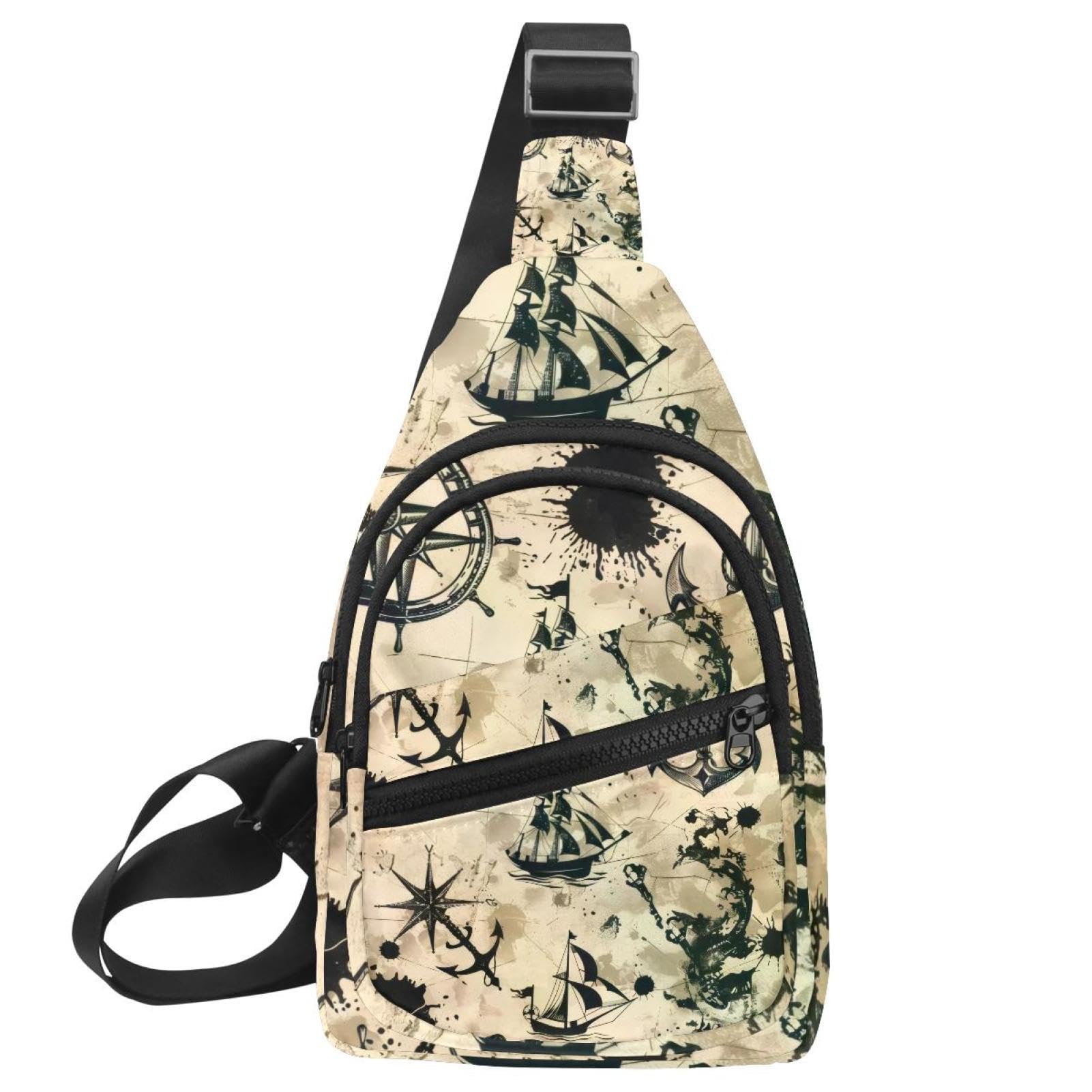 Mochila cruzada náutica para senderismo y entrenamiento diario con estampado multicolor 7