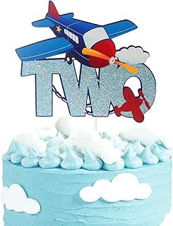 Aircraft Two Cake Topper, Airplane 2nd Year Old Supplies for Kids Plane Theme Baby Shower, Aviator Adventure Themed Decor