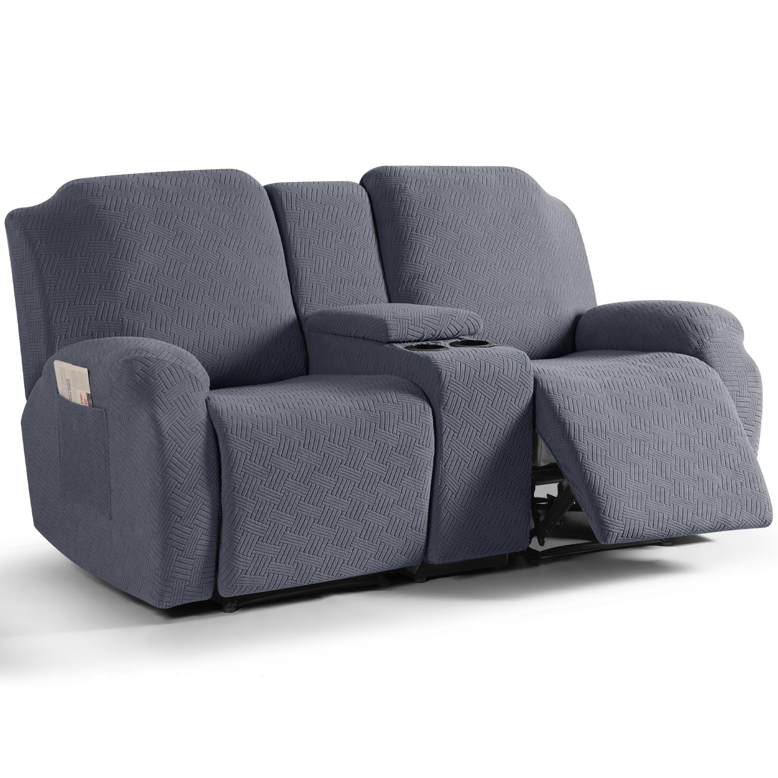 KinCam Loveseat Recliner Covers with Middle Console Slipcover, Medium Gray