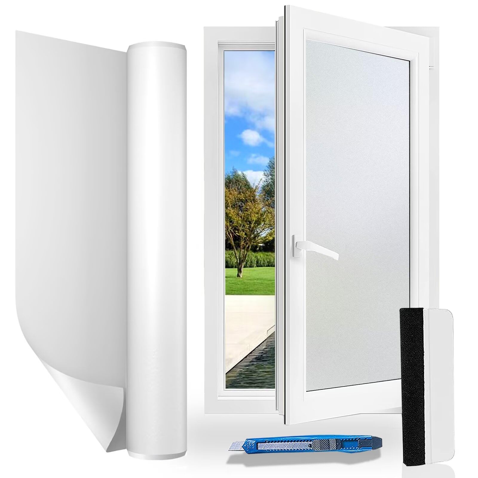 Gufoltie Fensterfolie Blickdicht 75x400cm Milchglasfolie Selbstklebend Fenster sichtschutzfolie ohne Klebstoff Statisch Haftend Folie blickschutz Anti UV für Zuhause Büro
