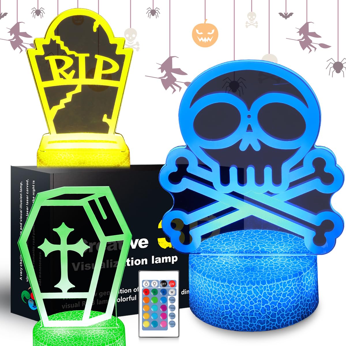 JHXLAMP Regali di Halloween, luce notturna per decorazioni di Halloween, lampada decorativa con 16 cambi di colore con telecomando e Smart Touch, regali di Halloween per ragazzi e ragazze