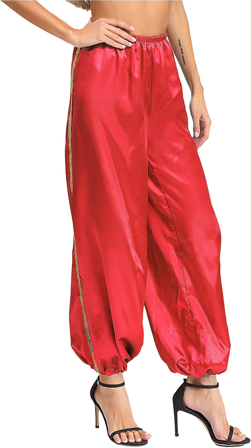 Alvivi Womens Belly Dance Satin Harem Pants Loose India Arabian Pantalons Hippie Trousers